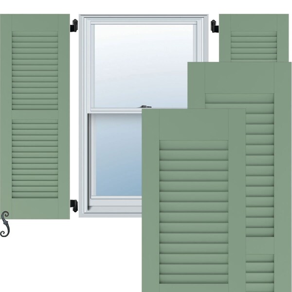 Ekena Millwork 12W x 77H Americraft Two Equal Louver Exterior Real Wood Shutters, Track Green, PR RW101LV12X77TGH - main